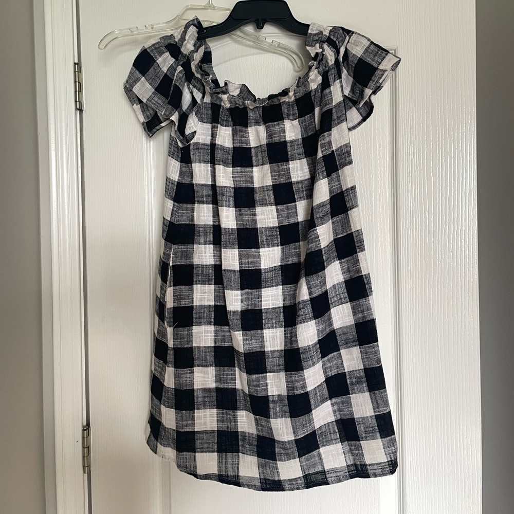 Super cute off the shoulder black / white checkered dress by Corey Lynn Calter